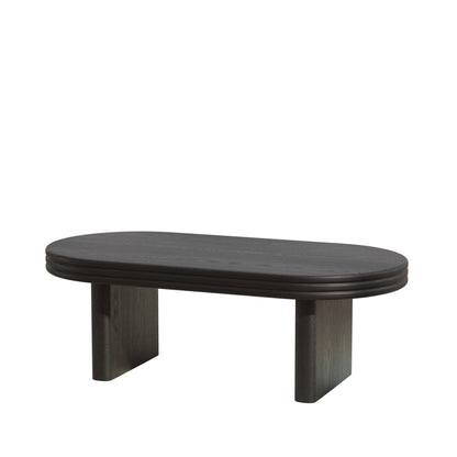 Mid Century Modern Oval Fluted Coffee Table, Farmhouse Wood Coffee Table, Cocktail Table, Center Table, Home Decor(Black