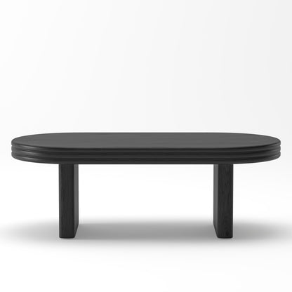 Mid Century Modern Oval Fluted Coffee Table, Farmhouse Wood Coffee Table, Cocktail Table, Center Table, Home Decor(Black