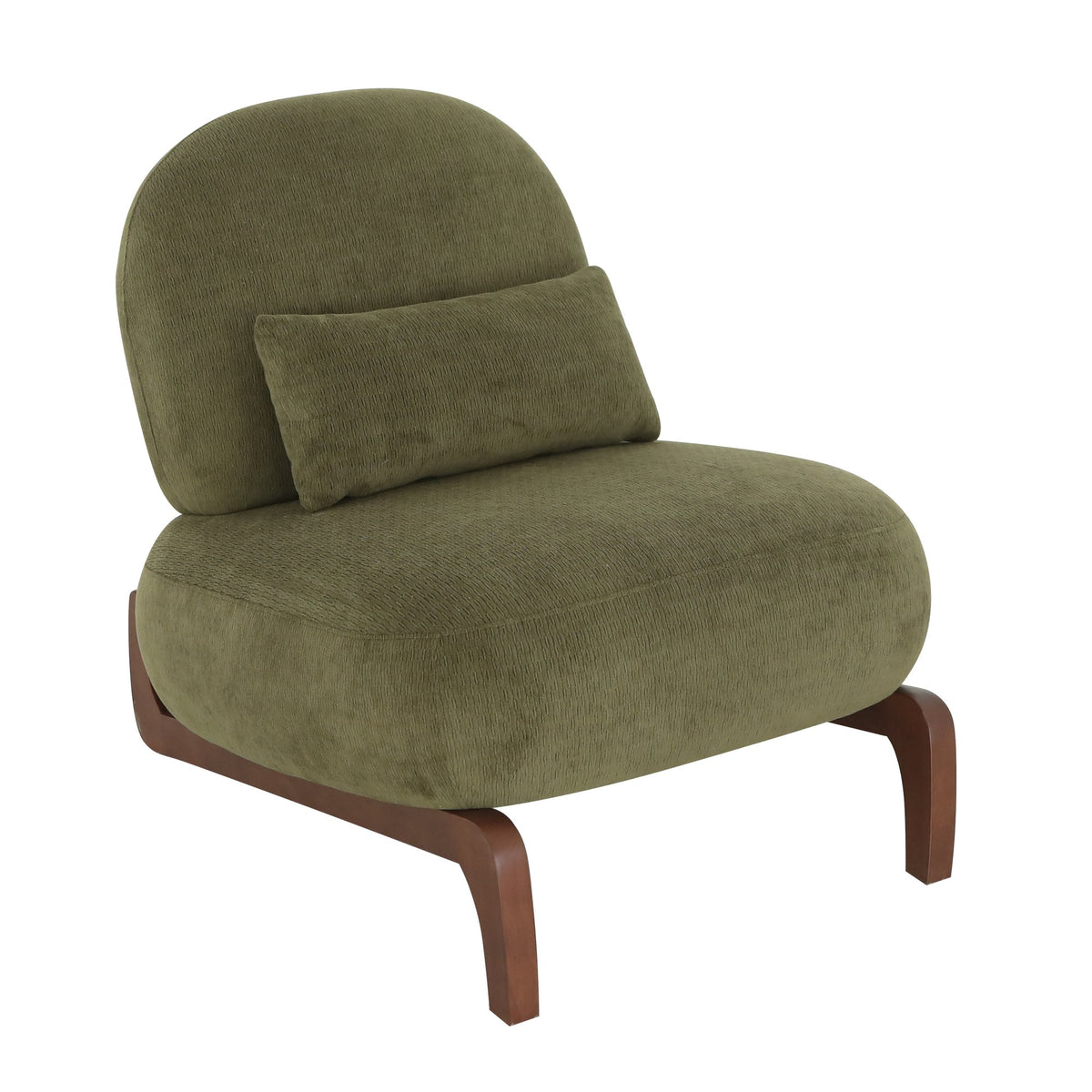 Cute Accent Chair with Solid Wood Legs, Velvet Living Room Chair with Soft Cushion, Cozy Bedroom Chair, Comfy Armless Reading Chair - Green – Model W2105S00014