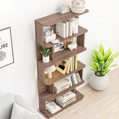 Modern 5-Tier Open Bookshelf in Dark Brown MDF Wood, 31.5" L x 64.56" H Free-Combination Storage Shelving, or Bedroom Decor