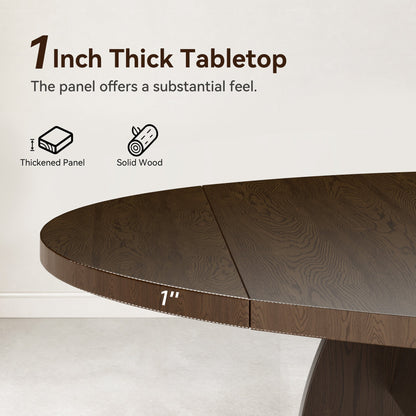 51.2" Solid Wood Extendable Dining Table Set with 4 Upholstered Chairs, 5 Piece Farmhouse Dinner Set with Walnut Finish & Arch Legs, Drop Leaf Converts Oval to Round for Small Spaces, Easy Assembly