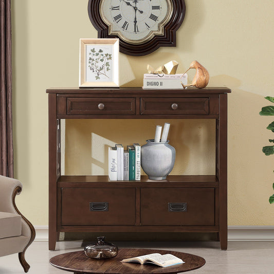 36'' Farmhouse Pine Wood Console Table Entry Sofa Table with 4 Drawers & 1 Storage Shelf for Entryway Living Room Bedroom Hallway Kitchen