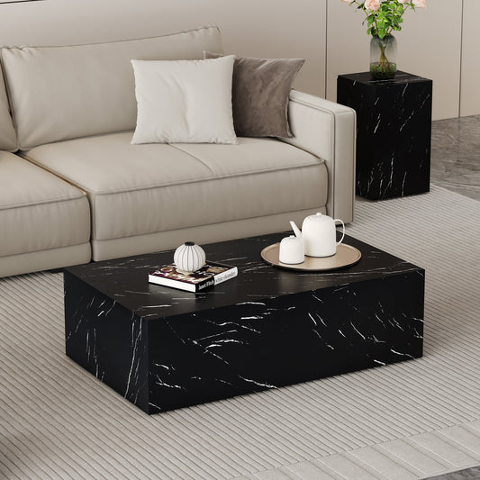 39.3*21.7*11.8 Inch Black Marble Texture MDF Coffee Table - Luxurious Design, Perfect Living Room Accent.Fashion texture design coffee table, suitable for various situations and scenes.W1151P234029