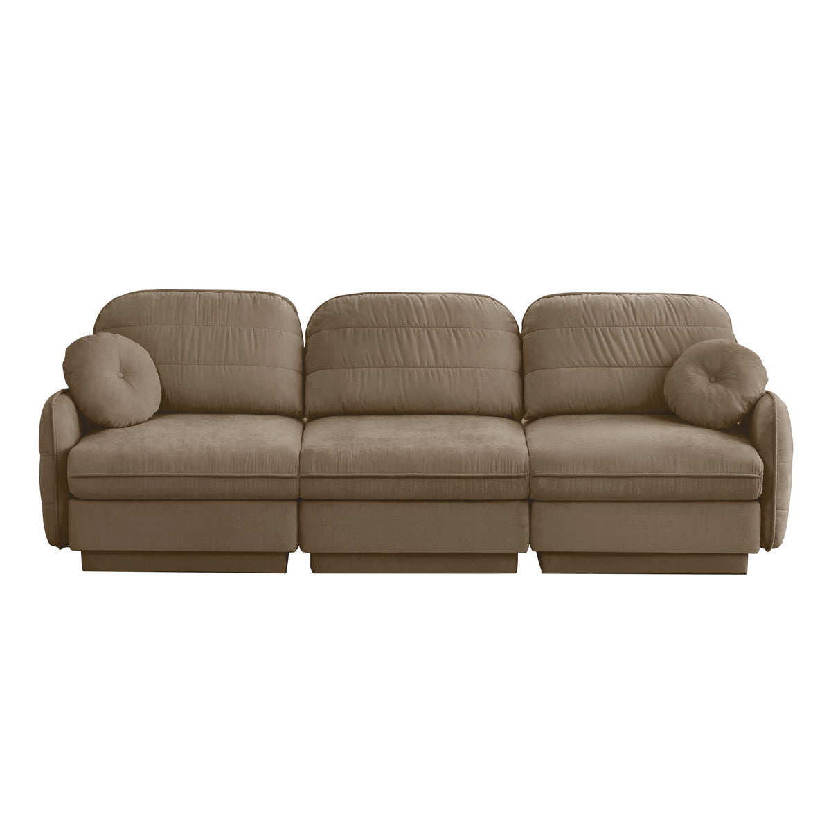 105'Chenille Cloud 3-Seater Sofa,Exquisite round pillows and quilted back cushions,Recessed Base Frame Legs,Ergonomic Design Bottom,Easy Assembly,Deep Seat Sofa Couch For Living Room,Light coffee