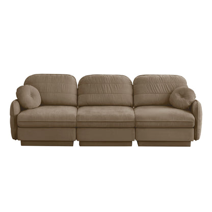 105'Chenille Cloud 3-Seater Sofa,Exquisite round pillows and quilted back cushions,Recessed Base Frame Legs,Ergonomic Design Bottom,Easy Assembly,Deep Seat Sofa Couch For Living Room,Light coffee