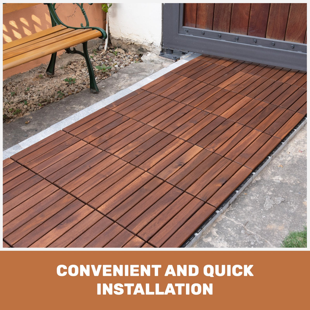 10 PCS Interlocking Deck Tiles Striped Pattern, 12" x 12" Square Acacia Hardwood Outdoor Flooring for Patio, Bancony, Pool Side,...