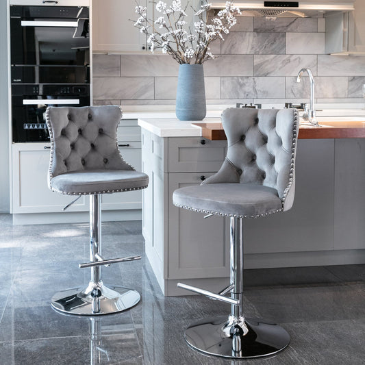 A&A Furniture, Swivel Velvet Barstools Adjusatble Seat Height from 25-33 Inch