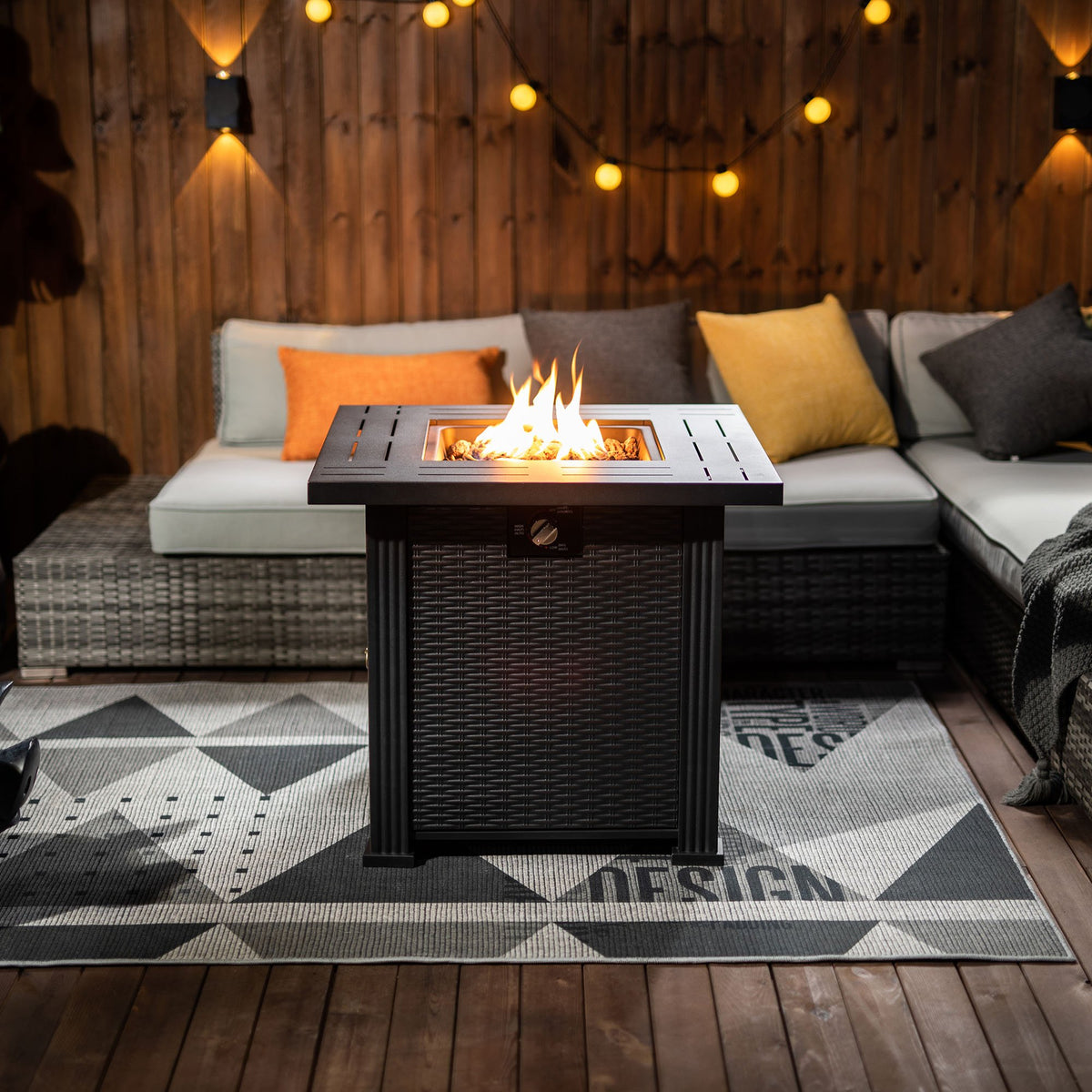 28" Propane Gas Fire Pit Table, 50000 BTU Square Steel Fire Pit for Outside Patio Deck Garden Backyard-Black