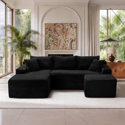 94.5" U-Shaped Cloud Sectional Sofa with Deep Seat, No Assembly Required, Modular Couches Sleeper – Black