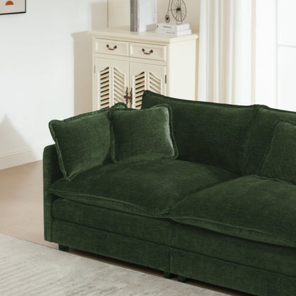 Accent Chair Set of 2, High-end Chenille Upholstered Armchairs, Living Room Side Chairs with Toss Pillow, Green Chenille