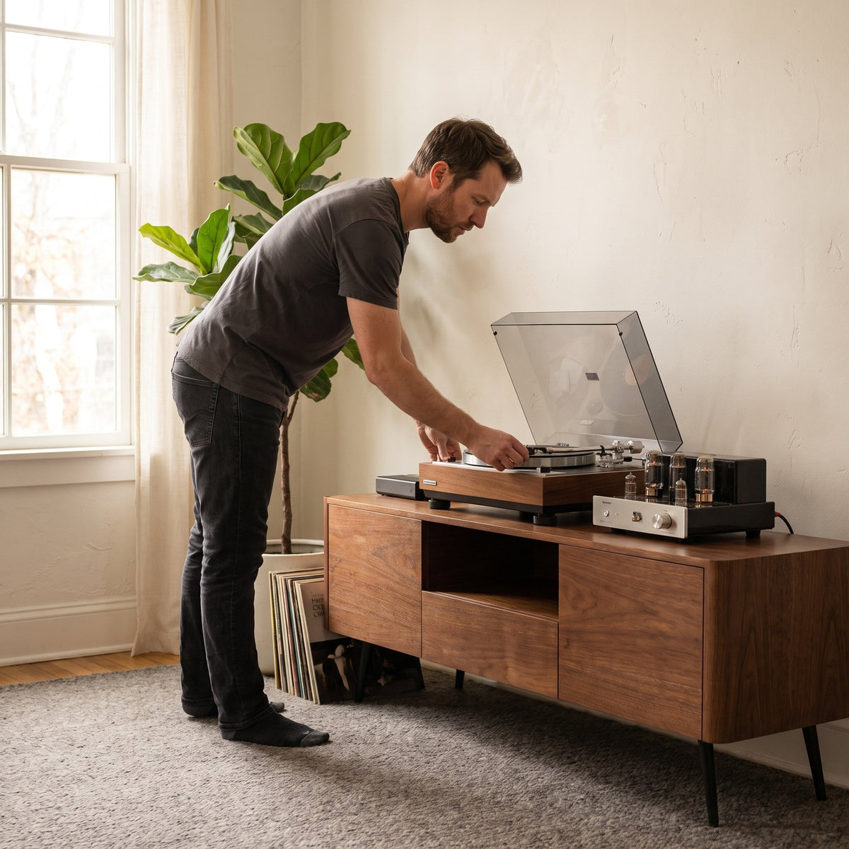 70.8-inch walnut TV stand, suitable for televisions up to 85 inches, featuring enclosed storage and cable management, soft-close hinges and iron legs, ideal for the living room RR