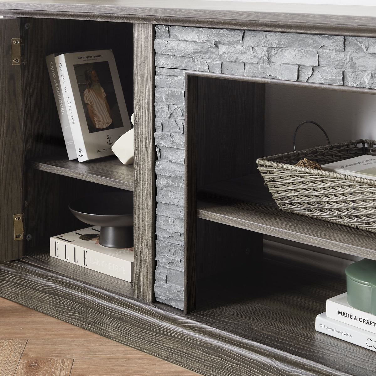 70" Modern TV Stand with 2-Door Storage, Faux Stone Media Console Cabinet, Grey Large Entertainment Center