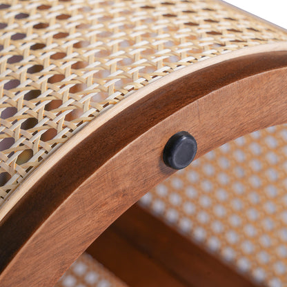 15.70" Round End Table, Hollow Woven Side Table, Small Rubber Wood Nightstand, Rattan Woven Tea Desk, Round Wood Tabletop, Chic Home Decor Desk, Easy Assembly, Dark Brown Color