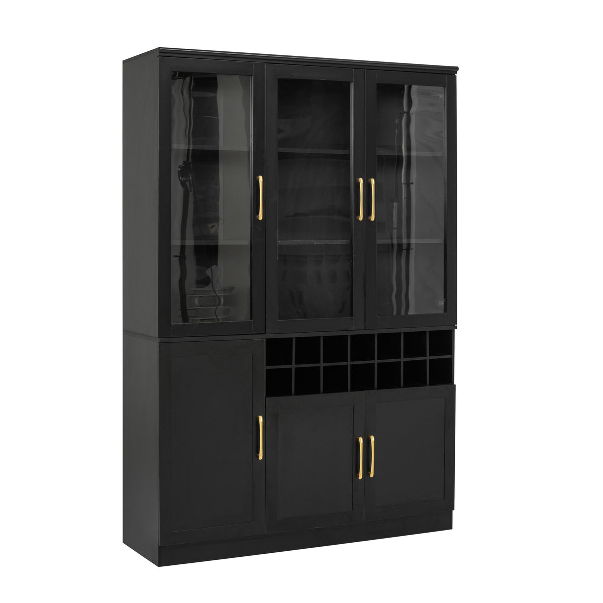 70.87'' Tall Wine Bar Cabinet with Glass Doors, Modern Liquor Cabinet with Removable 14-Bottle Wine Rack & Built-in Door Shelves, High-Capacity Home Bar Cabinet, Black70.87