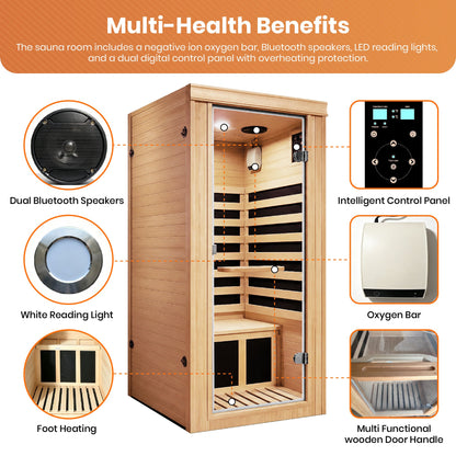1020W Canadian Hemlock Single Mini Far Infrared Sauna Room