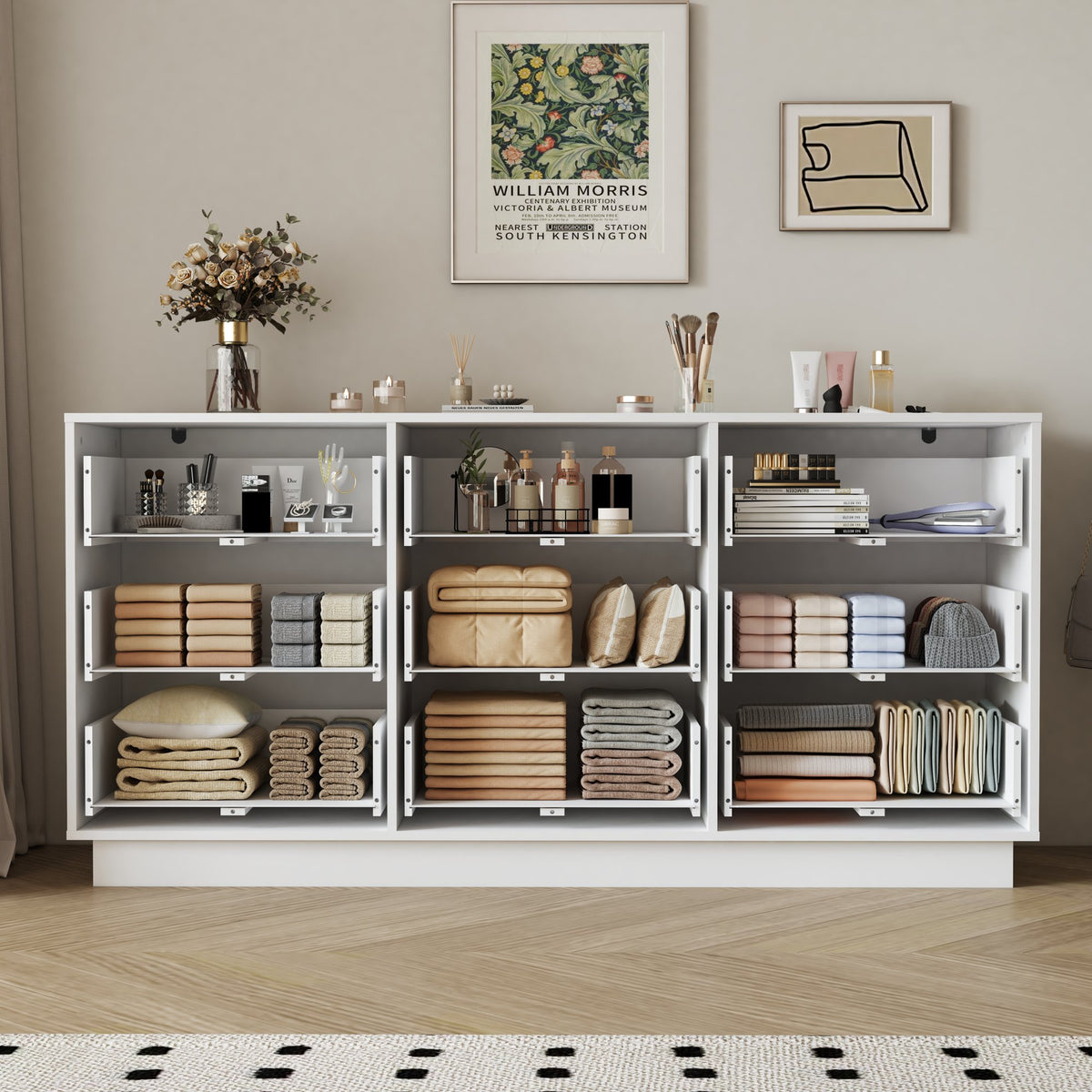 9 Drawer Dresser for Bedroom with Deep Drawers, Large Floor Wood Dressers & Chest of Drawers , Modern White Long Dressers for Closet Living Room