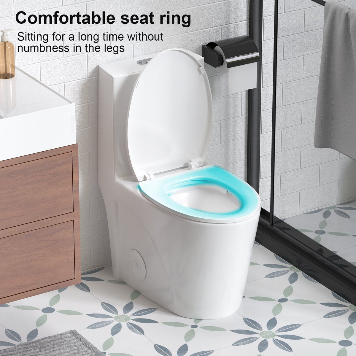1.1/1.6 GPF Siphonic Flush One-Piece Toilet for bathrooms,Siphonic S-trap 12",Elongated Bowl with Soft Close Seat,Powerful Dual Flush MAP 1000g,Comfort Chair Seat ADA Height 17",Glossy White GW-001