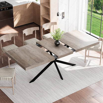 55.11'-70.86'Retro Rectangular Stretch Dining Table, Grey Carole Top With Same Color Embossed Center Plate, With Storage Box, kitchens