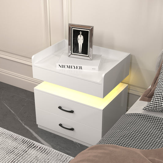 1 Set Nightstand with Adjustable LED Strip Light, 2-drawers, Large Storage Space, Suitable for Bedside Table, Coffee Table