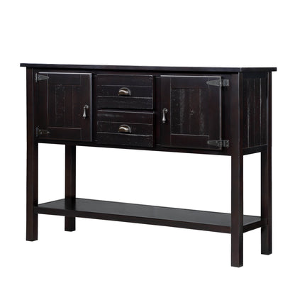 48'' Solid Wood Sideboard Console Table with 2 Drawers and Cabinets and Bottom Shelf