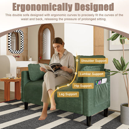 48" Soft Corduroy Loveseat Couch W/Soft Cushions,Side Storage Pocket,Sturdy Composite Board & Solid Wood Frame, High Rebound Sponge,Easy Assembly,Ideal for Living Room,Apartment,Dorm,Office.