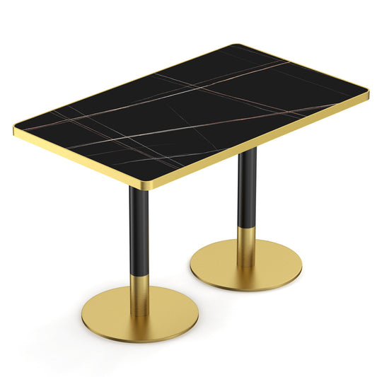 47.24"Tulip Dining Table, Sintered Stone Tabletop with Luxury Faux Marble Print, Stainless Steel Bracket Base, Scratch & Wear Resistant, Waterproof Surface,  Suitable for use in formatted restaurants.