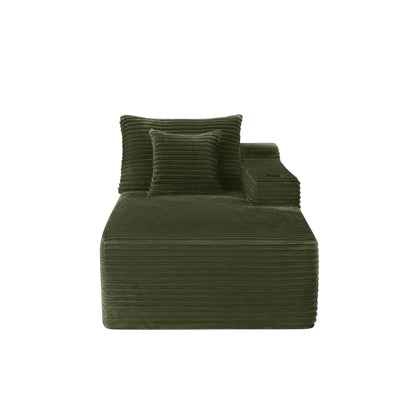 37.5-inch right chaise longue with velvet, cup holder, flexible matching, mainly for living room use. (Plush Fabric)Green