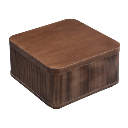 32"Modern Square Outdoor and Indoor Striped Waterproof Coffee Table, Durable MgO Cement Design, Suitable for Terraces, Gardens, Backyards and Living Rooms(Brown)