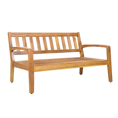2-Piece Outdoor Teak Acacia Wood Conversation Set - Loveseat & Coffee Table with Blue Water-Resistant Cushions for Patio, Deck & Backyard