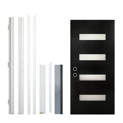 36 x 80 Inch FRP Entry Door with Frosted Glass - Contemporary Style for Home's Front Entrance, Right Hand Inswing, Black Finished Fiber Reinforced Panel Door