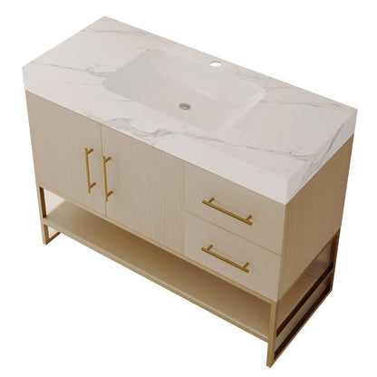 36" Modern Free-Standing Bathroom Vanity with Seamless Ceramic Sink & Sintered Stone Top