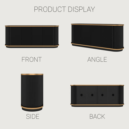 63" Diagonal Fluted Sideboard Cabinet with Storage, 4-Door Buffet Credenza TV Stand with Gold Trim, Black Faux Marble-Top Console Table, Modern Storage Cabinet for Dining Room, Living Room, Black