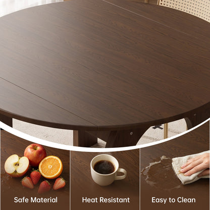 51.2" Solid Wood Extendable Dining Table, Converts Oval to Round with Walnut Finish, Sturdy Arch-Shaped Legs & Drop Leaf Design, Farmhouse Kitchen Table for Small Spaces, Easy Assembly