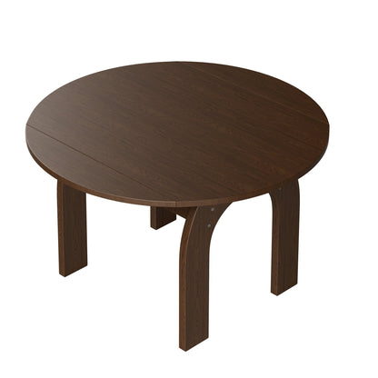 51.2" Solid Wood Extendable Dining Table, Converts Oval to Round with Walnut Finish, Sturdy Arch-Shaped Legs & Drop Leaf Design, Farmhouse Kitchen Table for Small Spaces, Easy Assembly
