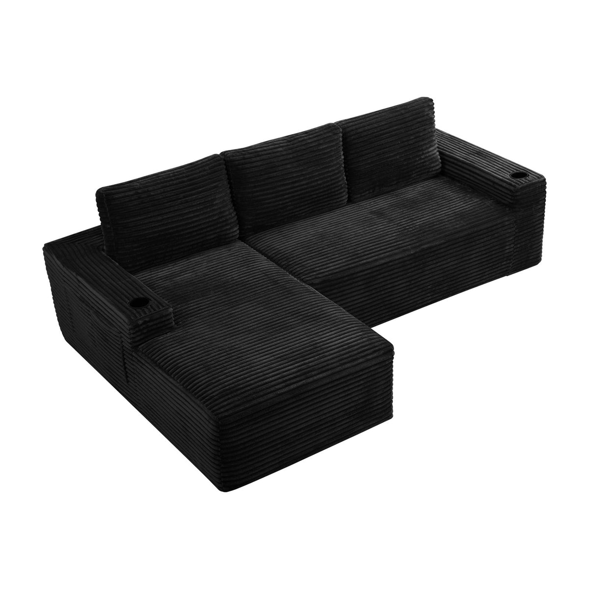 104 Inch Cloud Sectional Couch, Modern Modular Sectional Sofa with Deep Seat, Corduroy Boneless Couches with L-Shape Chaise – Black