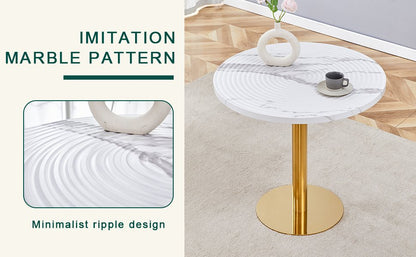 31.5 Inch Elegant White Marble Pattern Round Dining Table - Suction Molding Annular Texture