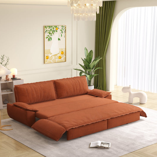 73.2" Queen Pull Out Sofa Bed,3-in-1 Convertible Sleeper Sofa,Multi-Functional Corduroy Loveseat Bed,Orange(Old sku:W1885S00233)