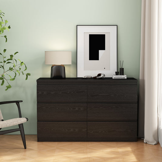 6 Drawer Black Dresser, Handle-Free Modern Storage Chest with Thickened Top Panel, Minimalist Drawer Cabinet, Easy Assembly Multi-Functional Storage Furniture for Bedroom Living Room