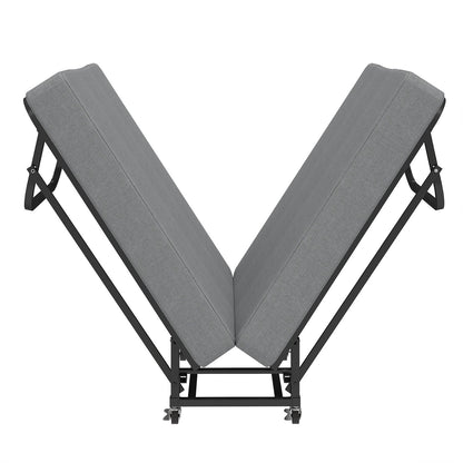 75" Folding Bed with Memory Foam Mattress, 4 Lockable Wheels Portable & Space Saving, Reinforced Steel Frame Quietly Supports 450 lbs, Folds Upright – Essential for Small Apartments & Guest Rooms