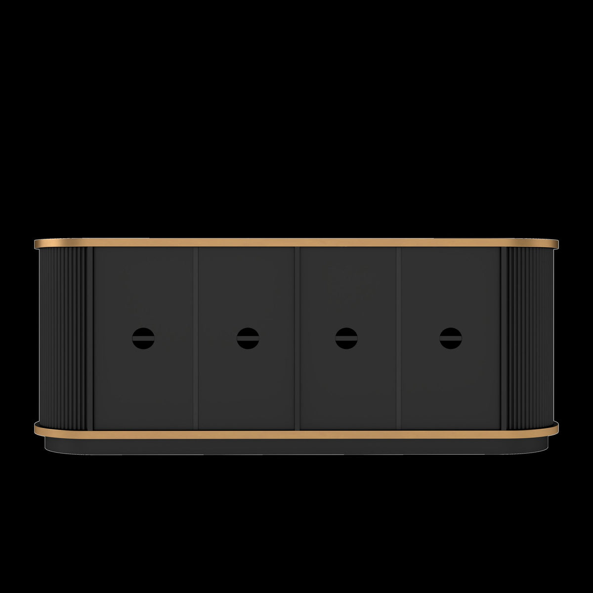 63" Diagonal Fluted Sideboard Cabinet with Storage, 4-Door Buffet Credenza TV Stand with Gold Trim, Black Faux Marble-Top Console Table, Modern Storage Cabinet for Dining Room, Living Room, Black