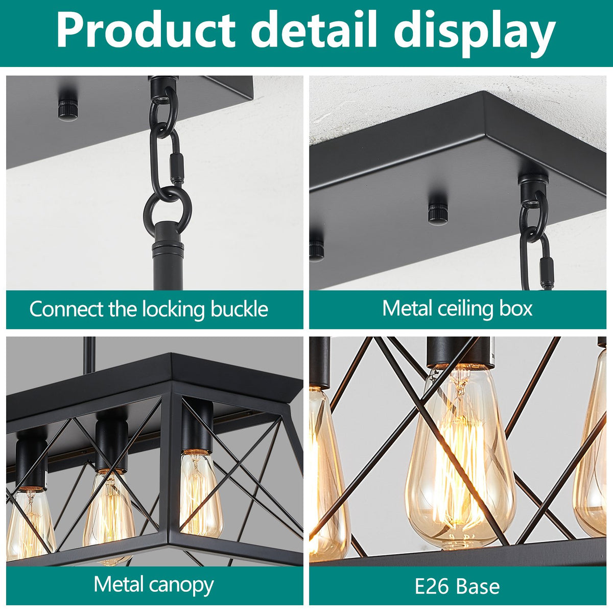 5-Light Farmhouse Chandeliers for Dining Room, Rustic Kitchen Island Lighting Pendant Light for Kitchen Dining Room Black(No Bulbs)