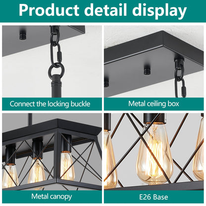 5-Light Farmhouse Chandeliers for Dining Room, Rustic Kitchen Island Lighting Pendant Light for Kitchen Dining Room Black(No Bulbs)