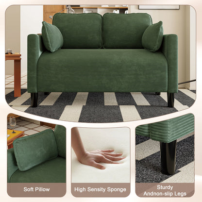 48" Soft Corduroy Loveseat Couch W/Soft Cushions,Side Storage Pocket,Sturdy Composite Board & Solid Wood Frame, High Rebound Sponge,Easy Assembly,Ideal for Living Room,Apartment,Dorm,Office.