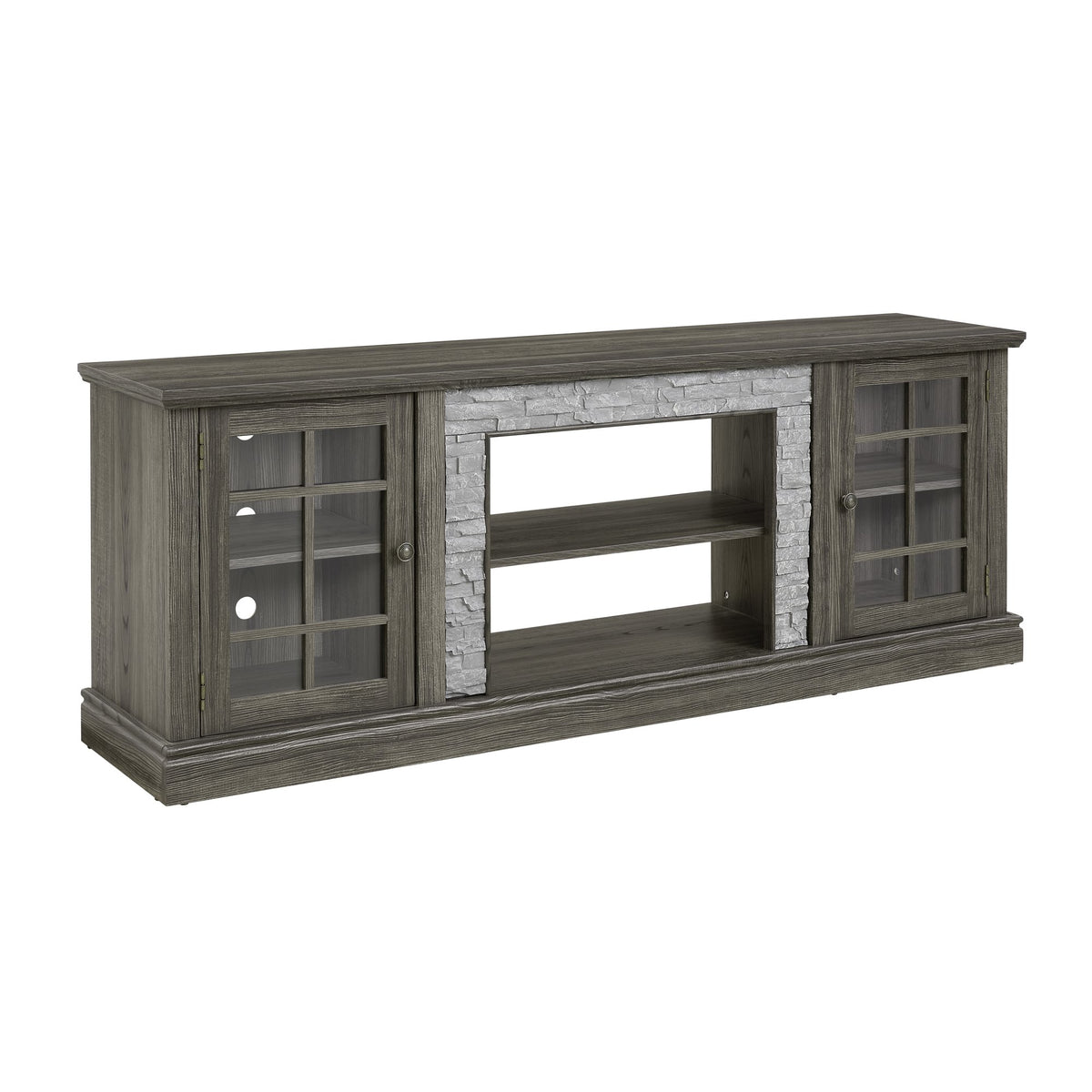 70" Modern TV Stand with 2-Door Storage, Faux Stone Media Console Cabinet, Grey Large Entertainment Center