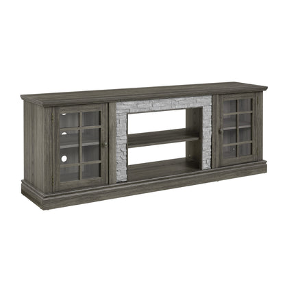 70" Modern TV Stand with 2-Door Storage, Faux Stone Media Console Cabinet, Grey Large Entertainment Center