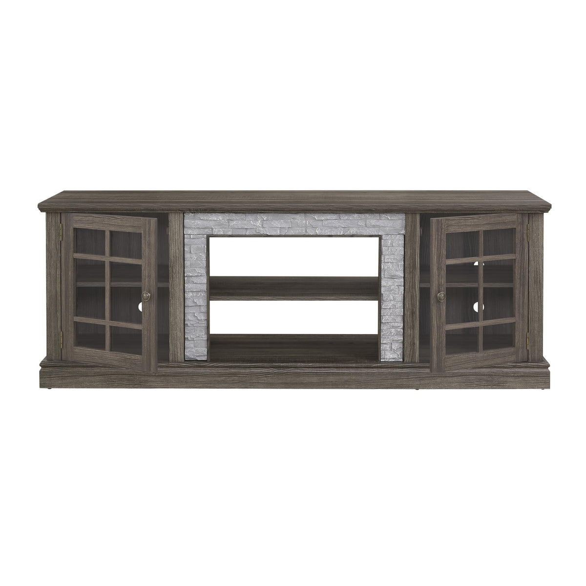 70" Modern TV Stand with 2-Door Storage, Faux Stone Media Console Cabinet, Grey Large Entertainment Center