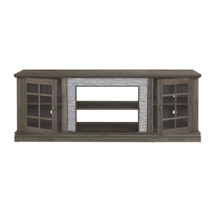 70" Modern TV Stand with 2-Door Storage, Faux Stone Media Console Cabinet, Grey Large Entertainment Center