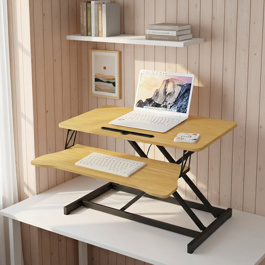 32 Inch Desk Converter, Height Adjustable Sit to Stand Riser, Dual Monitor and Laptop Workstation with Wide Keyboard Tray