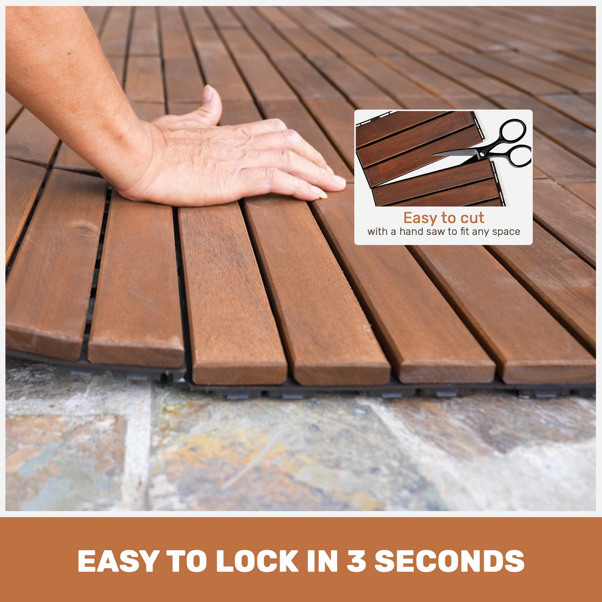 10 PCS Interlocking Deck Tiles Striped Pattern, 12" x 12" Square Acacia Hardwood Outdoor Flooring for Patio, Bancony, Pool Side,...
