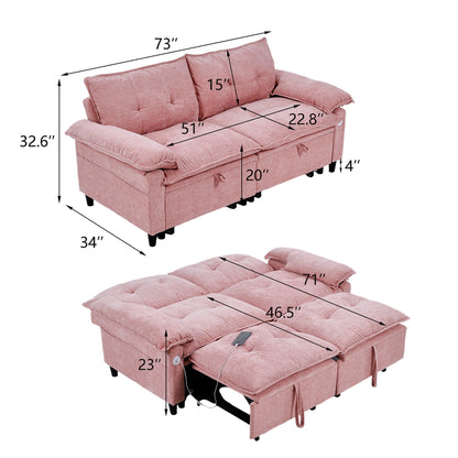 73 inch Pink Velvet Pull Out Sofa Bed Convertible Sleeper Couch with Pullout Mattress